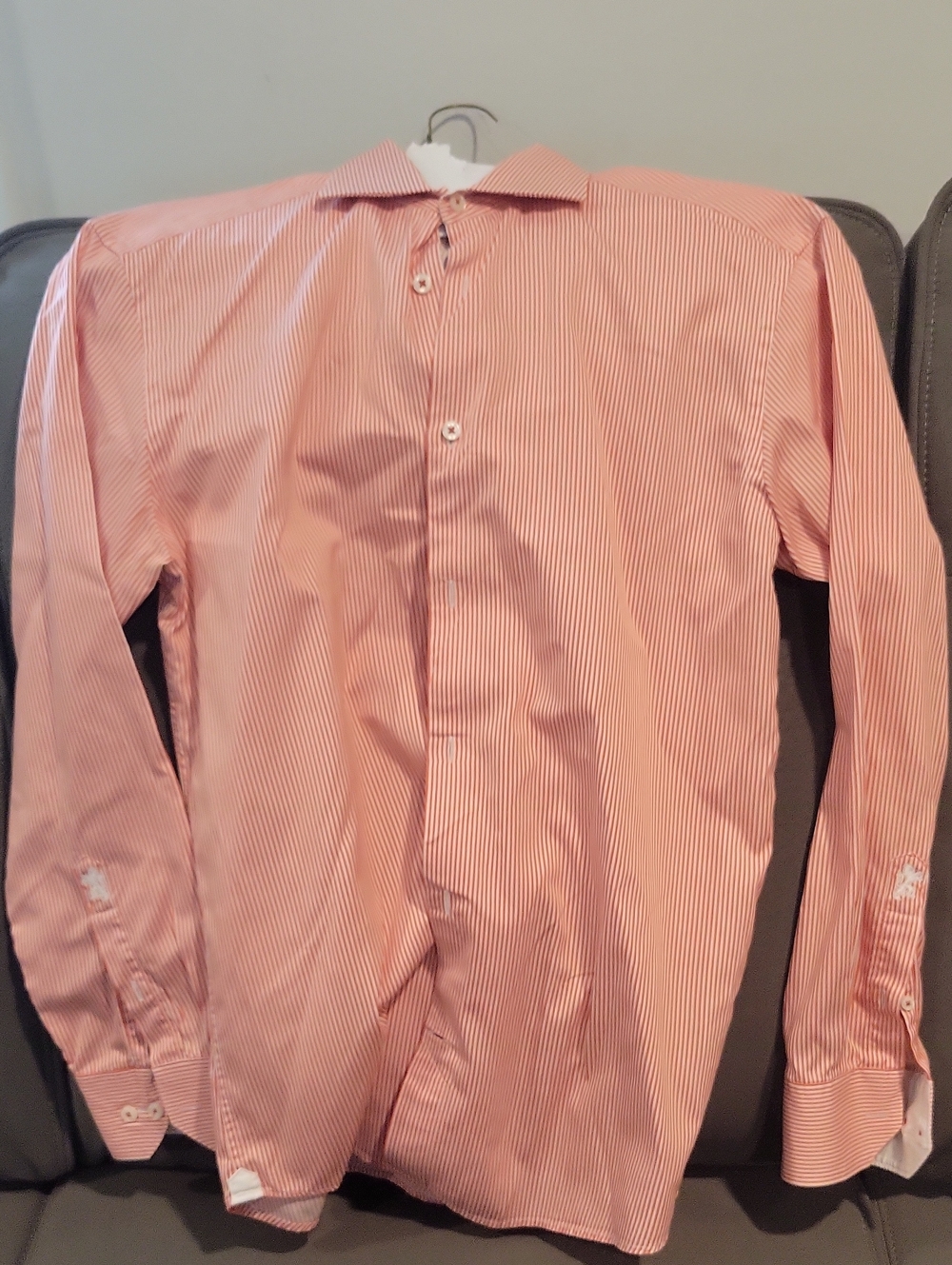 Bugatchi Men's Coral Pinstripe Dress Shirt